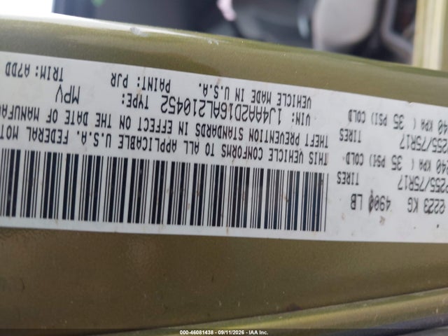 46081438 :رقم المزاد ، 1J4AA2D16AL210452 vin ، 2010 Jeep Wrangler Sport مزاد بيع
