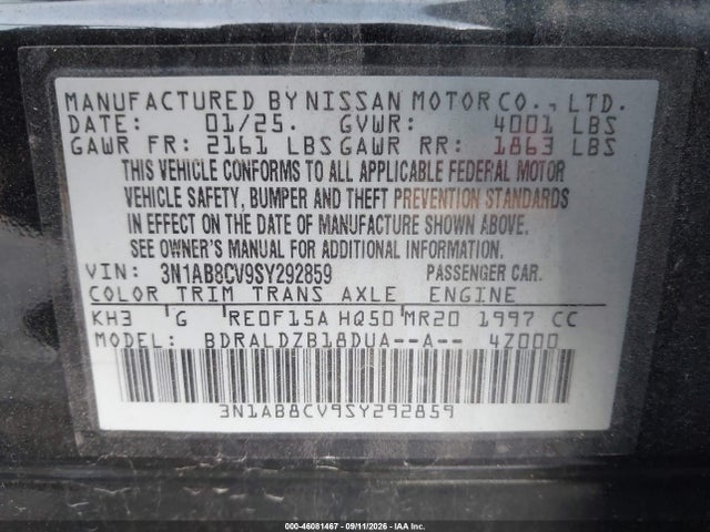 Nissan SENTRA SV 2025 3N1AB8CV9SY292859 Image 9