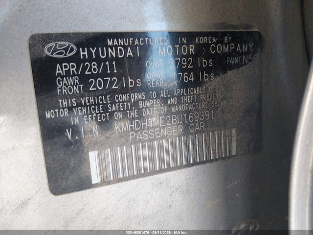 2011 Hyundai Elantra Gls (ulsan Plant) მანქანა იყიდება აუქციონზე, vin: KMHDH4AE2BU169391, აუქციონის ნომერი: 46081476