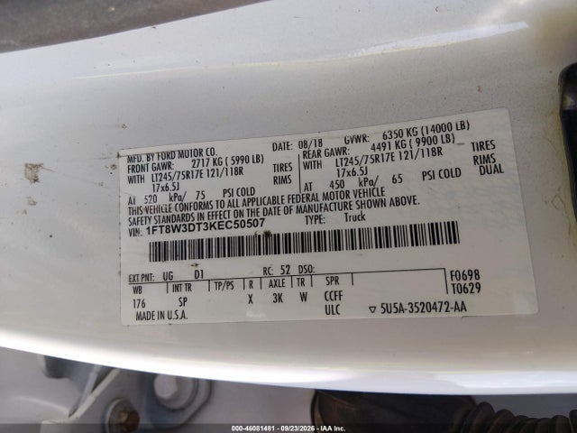 2019 Ford F-350 King Ranch მანქანა იყიდება აუქციონზე, vin: 1FT8W3DT3KEC50507, აუქციონის ნომერი: 46081481