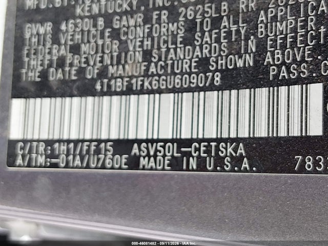 Продажа на аукционе авто 2016 Toyota Camry Se, vin: 4T1BF1FK6GU609078, номер лота: 46081482