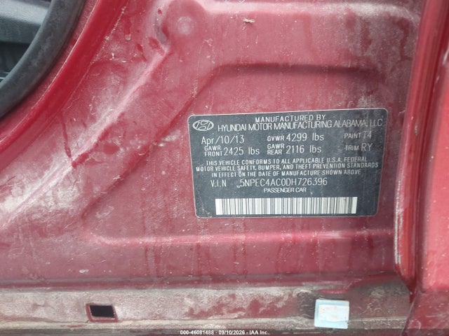 Aukcja sprzedaży 2013 Hyundai Sonata Se, vin: 5NPEC4AC0DH726396, numer aukcji: 46081488