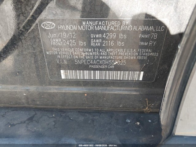 Продажа на аукционе авто 2013 Hyundai Sonata Limited, vin: 5NPEC4ACXDH551025, номер лота: 46081502