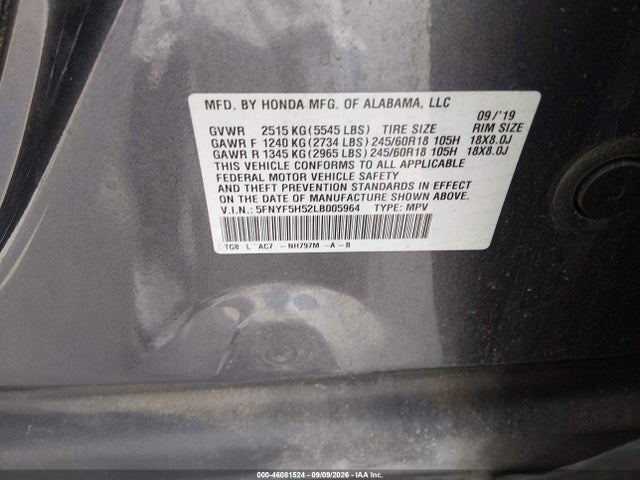 Продаж на аукціоні авто 2020 Honda Pilot 2wd Ex-l, vin: 5FNYF5H52LB005964, номер лоту: 46081524