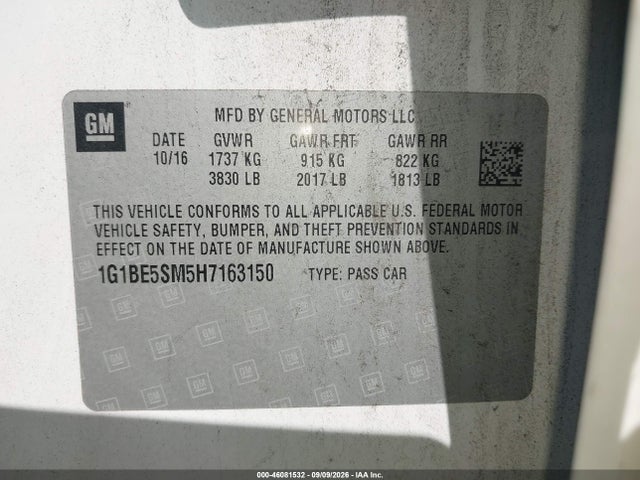 Продаж на аукціоні авто 2017 Chevrolet Cruze Lt Auto, vin: 1G1BE5SM5H7163150, номер лоту: 46081532