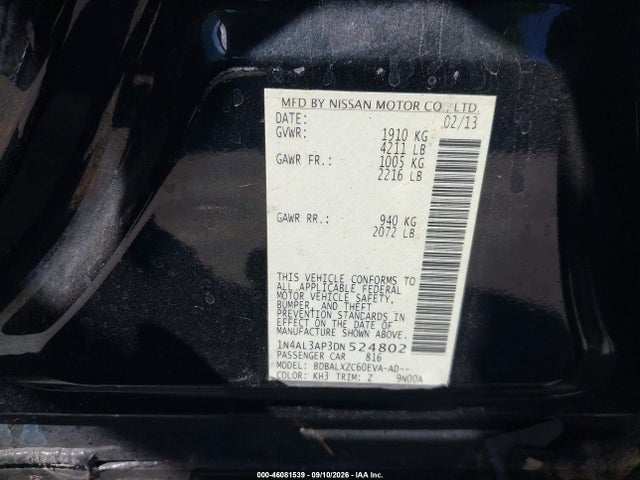 Aukcja sprzedaży 2013 Nissan Altima 2.5 Sl, vin: 1N4AL3AP3DN524802, numer aukcji: 46081539