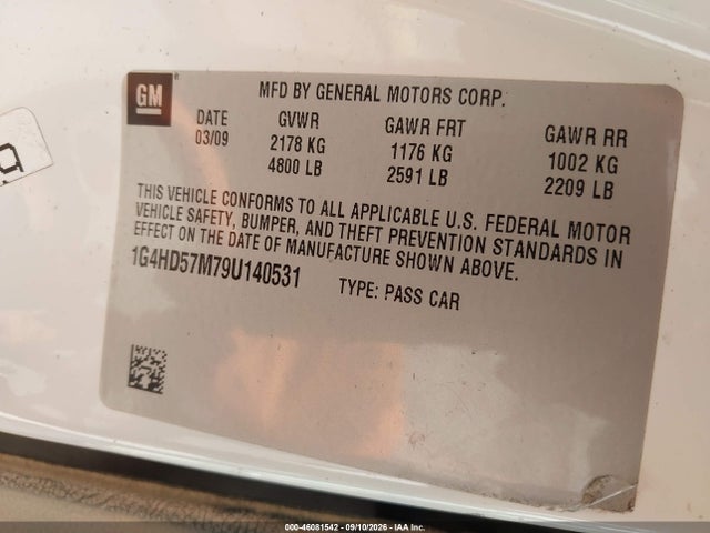 Aukcja sprzedaży 2009 Buick Lucerne Cxl, vin: 1G4HD57M79U140531, numer aukcji: 46081542