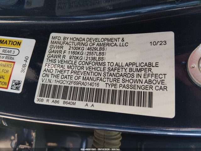 Продажа на аукционе авто 2024 Honda Accord Hybrid Ex-l, vin: 1HGCY2F69RA014016, номер лота: 46081565