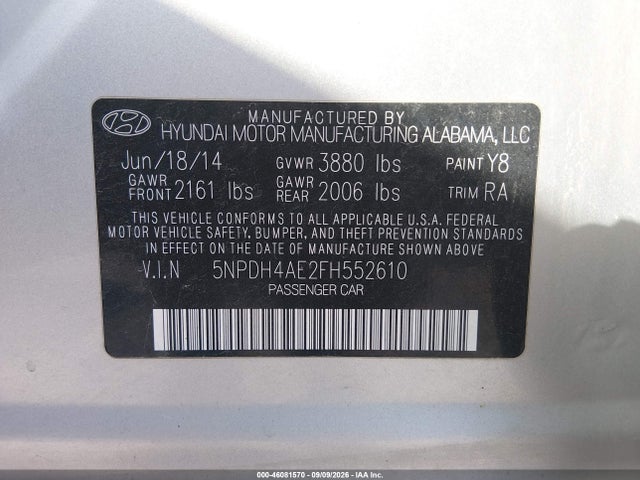Aukcja sprzedaży 2015 Hyundai Elantra Se, vin: 5NPDH4AE2FH552610, numer aukcji: 46081570