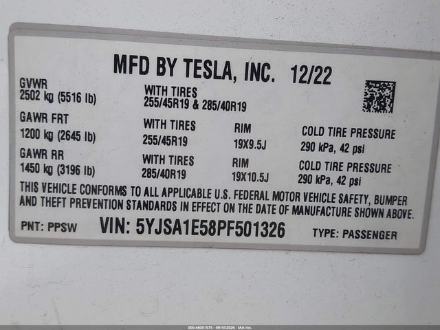 Tesla Model S Dual Motor All-wheel Drive/standard Range 2023 5YJSA1E58PF501326 Image 9