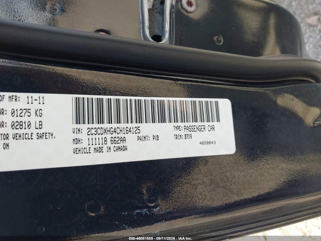 2012 Dodge Charger Sxt მანქანა იყიდება აუქციონზე, vin: 2C3CDXHG4CH164125, აუქციონის ნომერი: 46081589