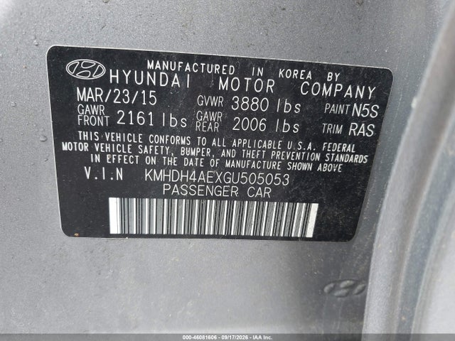 Aukcja sprzedaży 2016 Hyundai Elantra Se, vin: KMHDH4AEXGU505053, numer aukcji: 46081606