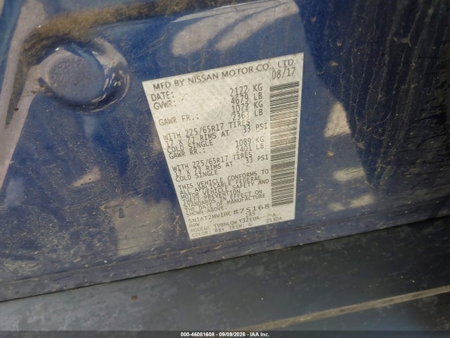 46081608 :رقم المزاد ، 5N1AT2MV1HC875168 vin ، 2017 Nissan Rogue Sv مزاد بيع