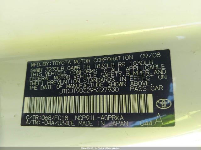 Auction sale of the 2009 Toyota Yaris, vin: JTDJT903295227930, lot number: 46081612