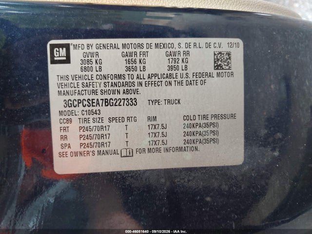 46081640 :رقم المزاد ، 3GCPCSEA7BG227333 vin ، 2011 Chevrolet Silverado 1500 Lt مزاد بيع