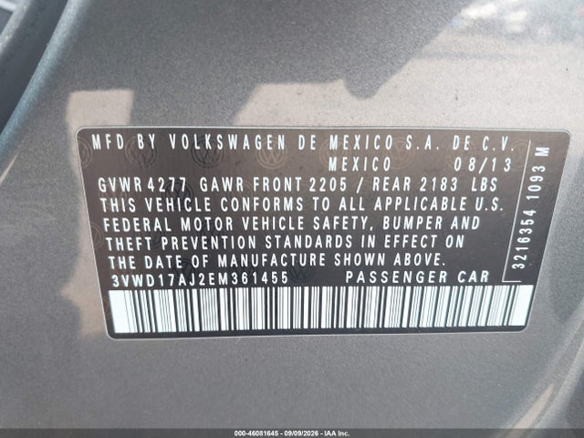 Продажа на аукционе авто 2014 Volkswagen Jetta 1.8t Se, vin: 3VWD17AJ2EM361455, номер лота: 46081645