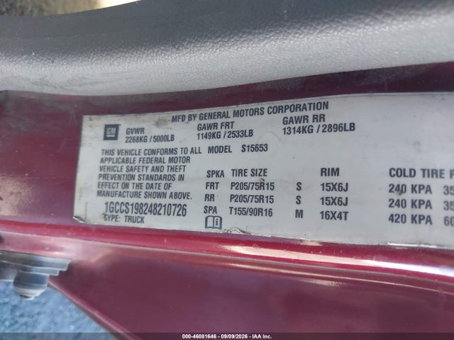 Aukcja sprzedaży 2004 Chevrolet Colorado, vin: 1GCCS198248210726, numer aukcji: 46081646