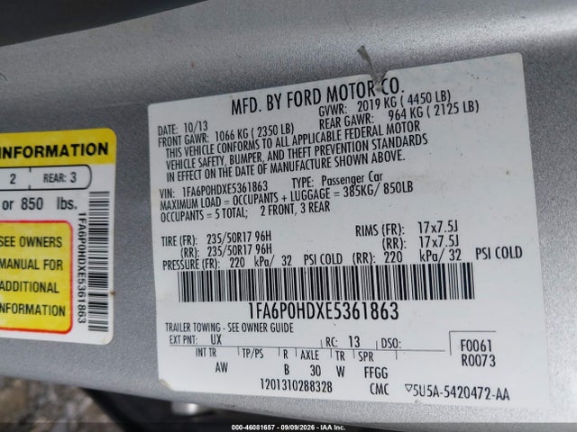 2014 Ford Fusion Se მანქანა იყიდება აუქციონზე, vin: 1FA6P0HDXE5361863, აუქციონის ნომერი: 46081657