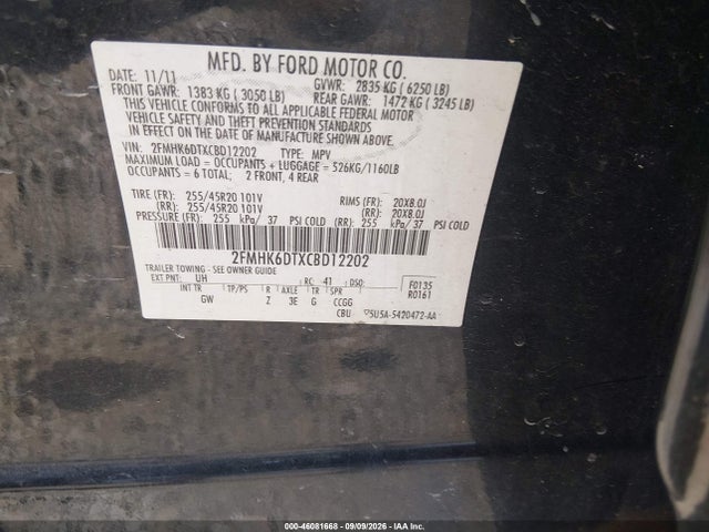 Продажа на аукционе авто 2012 Ford Flex Titanium, vin: 2FMHK6DTXCBD12202, номер лота: 46081668