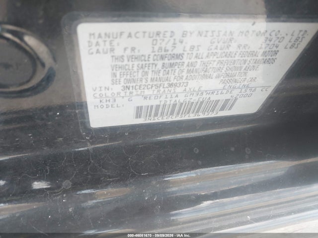 46081670 :رقم المزاد ، 3N1CE2CP5FL369373 vin ، 2015 Nissan Versa Note Sr مزاد بيع