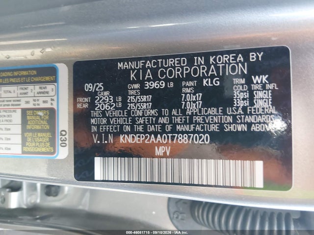 Aukcja sprzedaży 2026 Kia Seltos Lx, vin: KNDEP2AA0T7887020, numer aukcji: 46081715