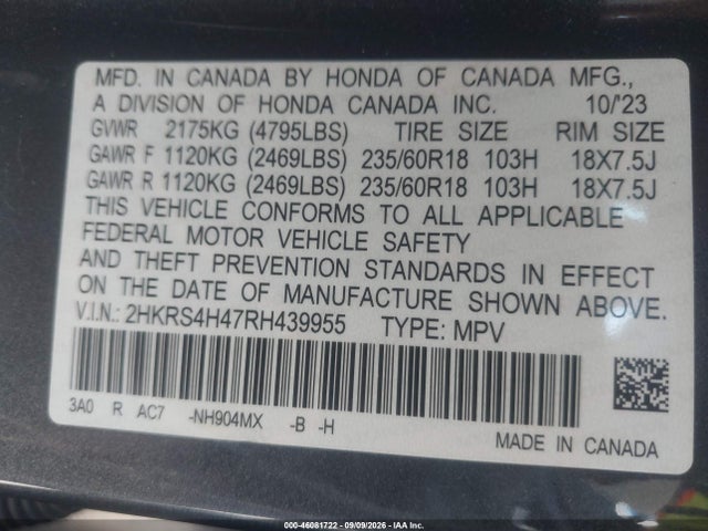 Honda Cr-v Ex Awd 2024 2HKRS4H47RH439955 Image 9