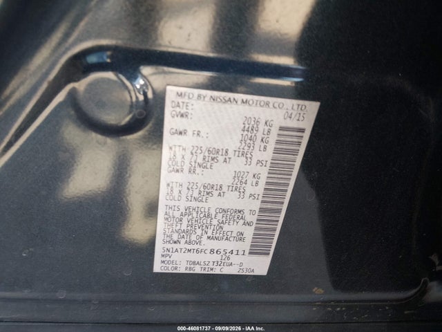 46081737 :رقم المزاد ، 5N1AT2MT6FC865411 vin ، 2015 Nissan Rogue Sl مزاد بيع