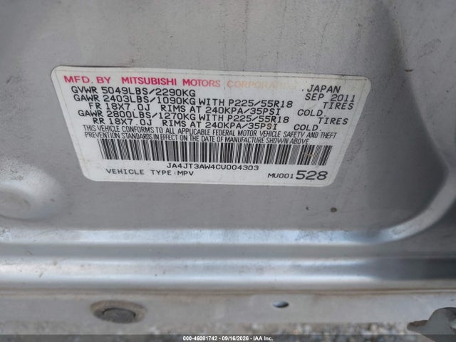 Продажа на аукционе авто 2012 Mitsubishi Outlander Se, vin: JA4JT3AW4CU004303, номер лота: 46081742