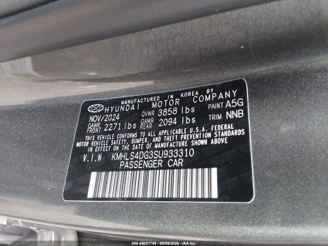 2025 Hyundai Elantra Sel Convenience მანქანა იყიდება აუქციონზე, vin: KMHLS4DG3SU933310, აუქციონის ნომერი: 46081746