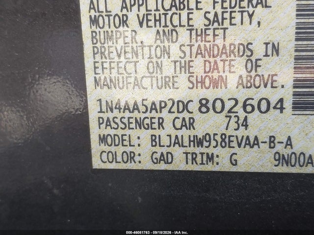 Aukcja sprzedaży 2013 Nissan Maxima 3.5 Sv, vin: 1N4AA5AP2DC802604, numer aukcji: 46081763