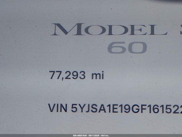 Продажа на аукционе авто 2016 Tesla Model S 60/70/75/85, vin: 5YJSA1E19GF161522, номер лота: 46081840