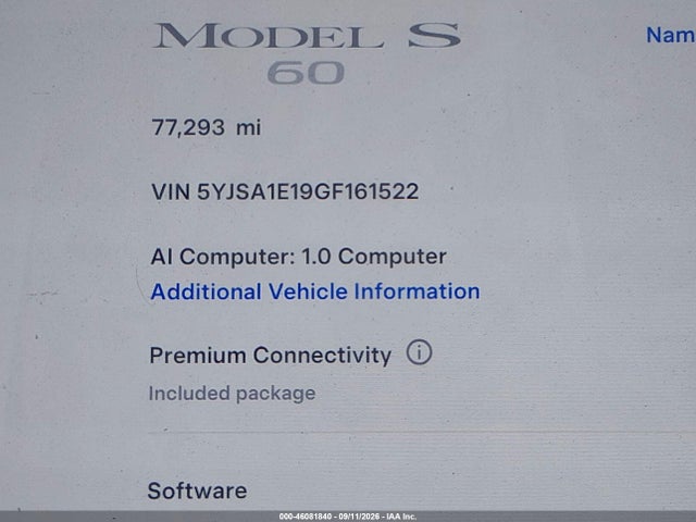 Продажа на аукционе авто 2016 Tesla Model S 60/70/75/85, vin: 5YJSA1E19GF161522, номер лота: 46081840