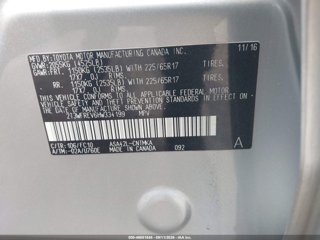 Aukcja sprzedaży 2017 Toyota Rav4 Xle, vin: 2T3WFREV6HW334199, numer aukcji: 46081848