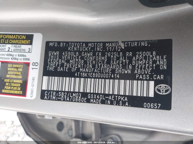 Продажа на аукционе авто 2013 Toyota Avalon Limited, vin: 4T1BK1EB9DU007414, номер лота: 46081885