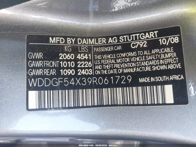 Aukcja sprzedaży 2009 Mercedes-benz C 300 3.0l Luxury/sport, vin: WDDGF54X39R061729, numer aukcji: 46081888