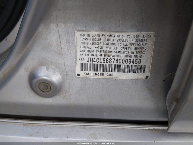 46081890 :رقم المزاد ، JH4CL96874C009450 vin ، 2004 Acura Tsx مزاد بيع