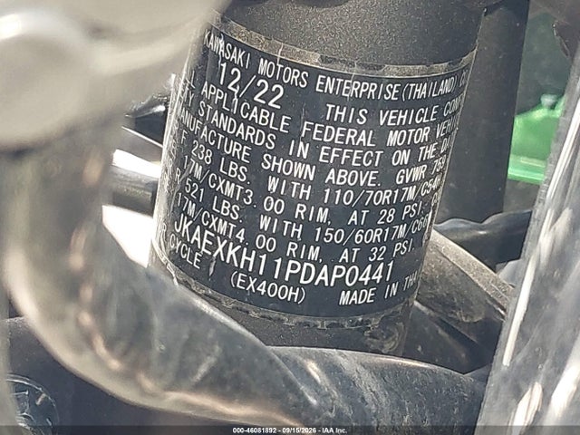 Aukcja sprzedaży 2023 Kawasaki Ex400, vin: JKAEXKH11PDAP0441, numer aukcji: 46081892
