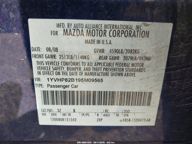 Aukcja sprzedaży 2009 Mazda Mazda6 S Grand Touring, vin: 1YVHP82B195M09565, numer aukcji: 46081920