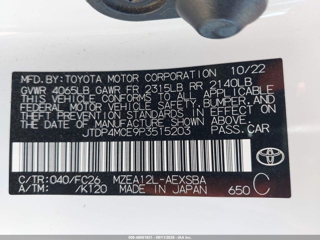 2023 Toyota Corolla Se მანქანა იყიდება აუქციონზე, vin: JTDP4MCE9P3515203, აუქციონის ნომერი: 46081921