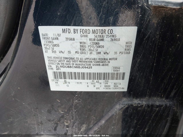 Продажа на аукционе авто 2008 Lincoln Mkx, vin: 2LMDU88C98BJ09425, номер лота: 46081940
