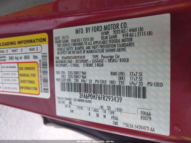 Продаж на аукціоні авто 2015 Ford Fusion Se, vin: 3FA6P0H76FR293439, номер лоту: 46081947