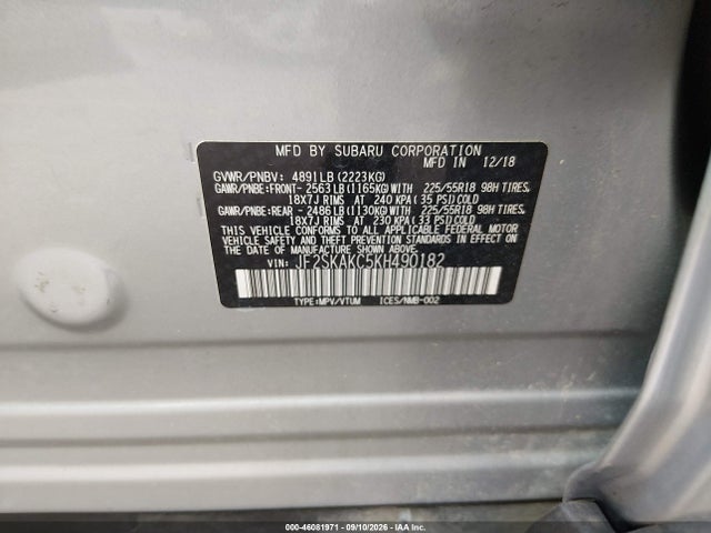 46081971 :رقم المزاد ، JF2SKAKC5KH490182 vin ، 2019 Subaru Forester Sport مزاد بيع