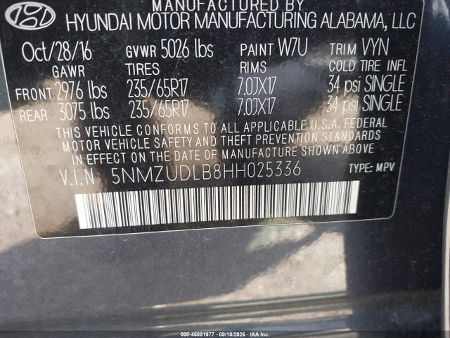 5NMZUDLB8HH025336 Hyundai Santa Fe Sport 2.4l