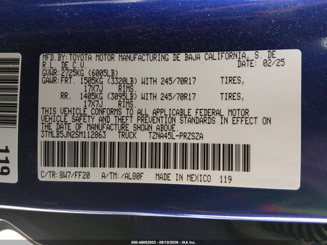 Auction sale of the 2025 Toyota Tacoma Sr5, vin: 3TMLB5JN2SM112863, lot number: 46082003