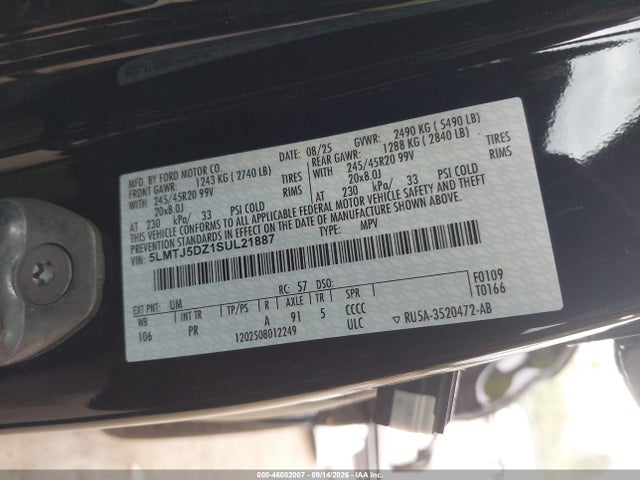 Aukcja sprzedaży 2025 Lincoln Corsair Grand Touring, vin: 5LMTJ5DZ1SUL21887, numer aukcji: 46082007