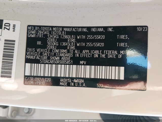46082020 :رقم المزاد ، 5TDACAB50RS005851 vin ، 2024 Toyota Grand Highlander Hybrid Limited مزاد بيع