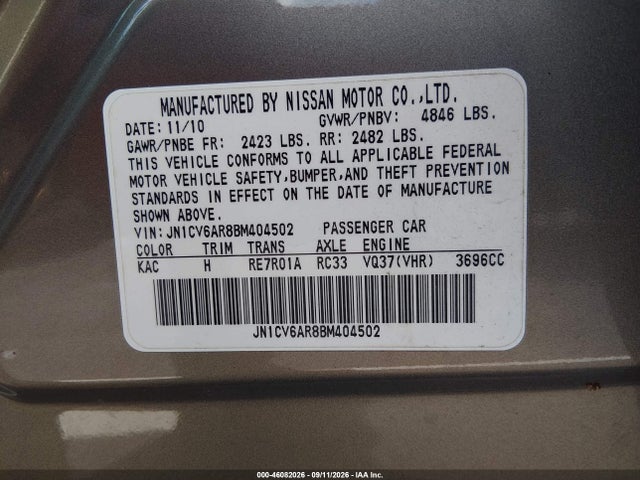 Aukcja sprzedaży 2011 Infiniti G37x, vin: JN1CV6AR8BM404502, numer aukcji: 46082026