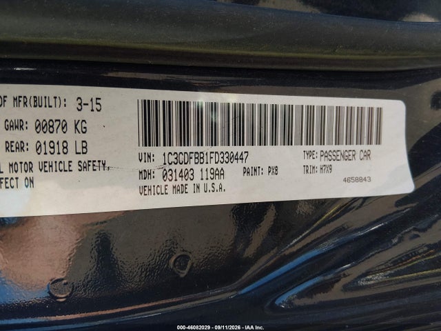 2015 Dodge Dart Sxt მანქანა იყიდება აუქციონზე, vin: 1C3CDFBB1FD330447, აუქციონის ნომერი: 46082029