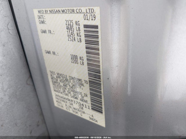 Aukcja sprzedaży 2019 Nissan Maxima 3.5 Sv, vin: 1N4AA6AV8KC370411, numer aukcji: 46082036