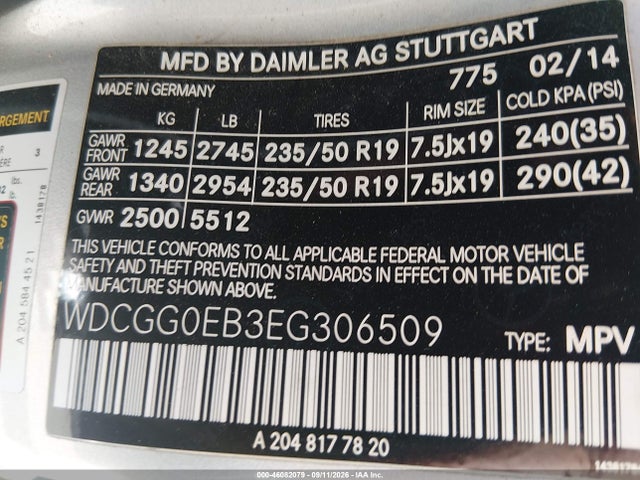 WDCGG0EB3EG306509 Mercedes-Benz Glk 250 Bluetec 4matic